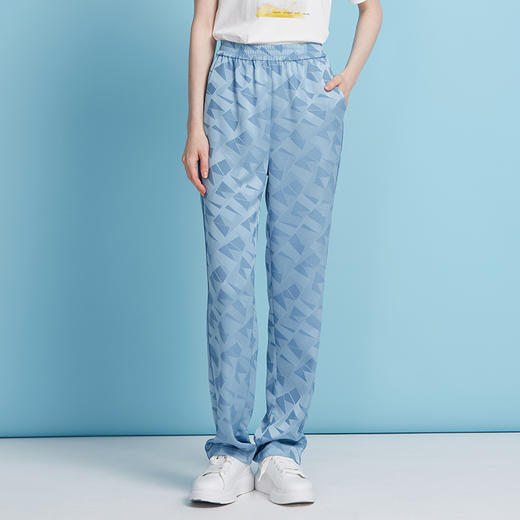 EITIE爱特爱轻运动风清爽蓝色直筒松紧腰长裤休闲裤夏季新款B2505616 商品图1