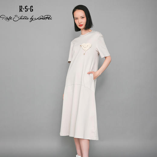 RSG郭培成衣品牌灰色棉质手工装饰宽松长连衣裙 商品图1