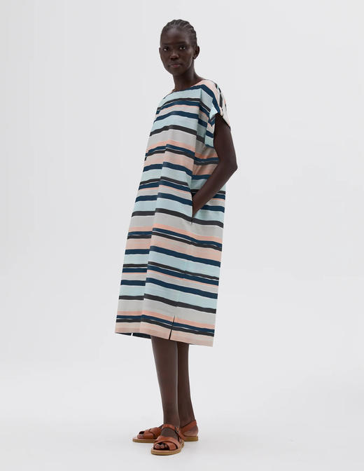 Margaret Howell  彩绘条纹意大利轻量细棉茧型连衣裙 商品图1