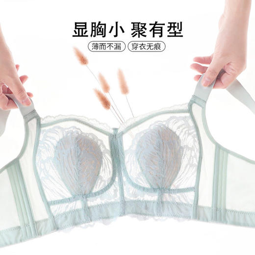 QC-W6689*  100%桑蚕丝内衣女薄款大胸显小收副乳防下垂超薄兔耳杯无钢圈文胸（单件） 商品图3