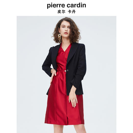 [皮尔卡丹女装]春季新款紫红色桑蚕丝短袖连衣裙 商品图3