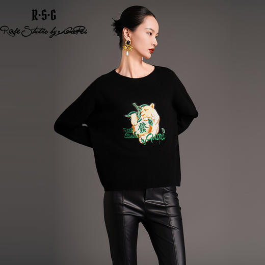 RSG2023郭培成衣品牌秋冬发财狮子美丽诺羊毛针织衫 商品图4