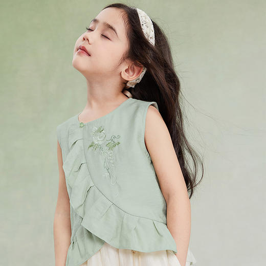 笛莎Deesha观山见女童背心2025夏季女童汉服圆领短衫 商品图4