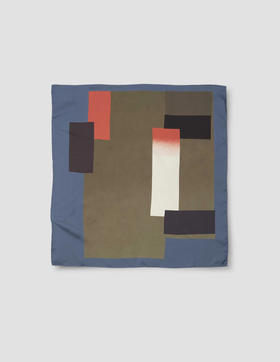 Margaret Howell  湖蓝色/橄榄绿几何拼贴丝巾