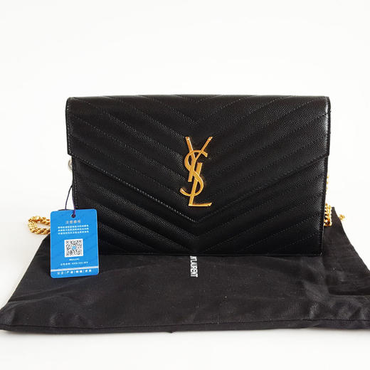 【95新】YSL圣罗兰ENVELOPE中号22cm黑金鱼子酱woc信封包链条包女士现售价：5780！170425AI04 商品图1