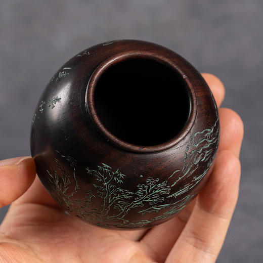 清	红木阴刻山水诗文太白尊水盂 商品图3