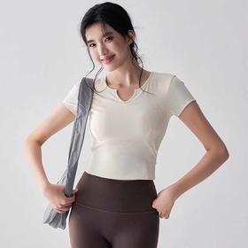 【限时秒】YOGACODE【火树银花系列】新款瑜伽服短袖T恤女带胸垫修身显瘦运动短袖DWY115018