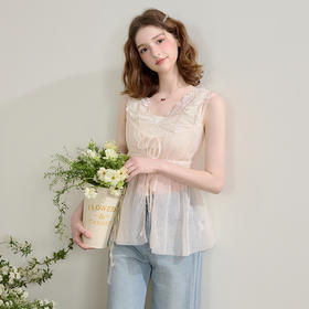 西遇叠穿蕾丝吊带裙女春夏新款v领连衣裙外搭罩衫薄纱上衣SS150289