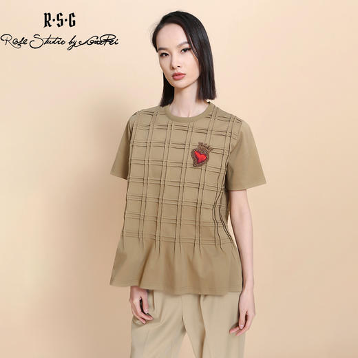 RSG郭培成衣品牌短袖女夏绗缝网格高级感棉质宽松减龄T恤上衣 商品图2