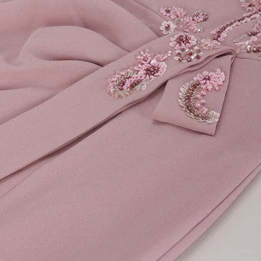 QF873斯尔丽2025夏季新款纯色钉珠腰间收褶显瘦钉珠奢华气质高雅连衣裙 商品图6