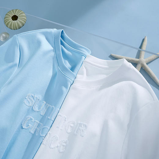 【专属特价】熙世界重工刺绣字母T恤夏季别致设计蕾丝拼接短袖圆领体恤上衣 商品图4