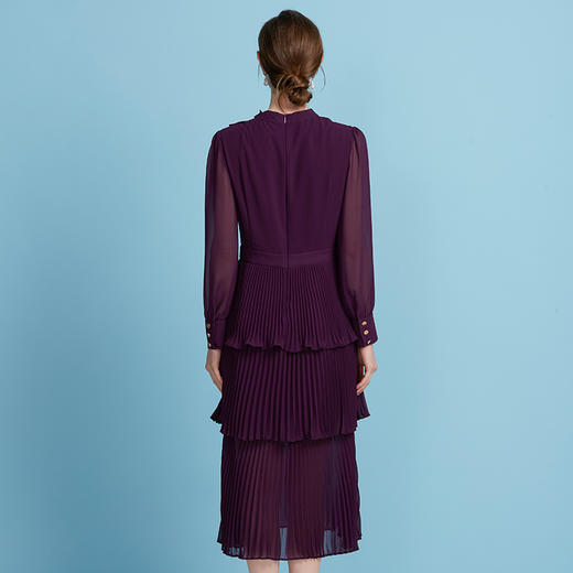 EITIE爱特爱轻礼服压褶蛋糕裙高腰立领长袖连衣裙2025秋新款B2507686 商品图9