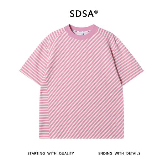 T3302夏季高级感新款美式潮牌撞色斜纹圆领短袖T恤情侣宽松百搭上衣 商品图1