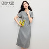 【专属特价】熙世界灰色通勤闪片圆领连衣裙女夏季新款简约休闲收腰T恤长裙子 商品缩略图0