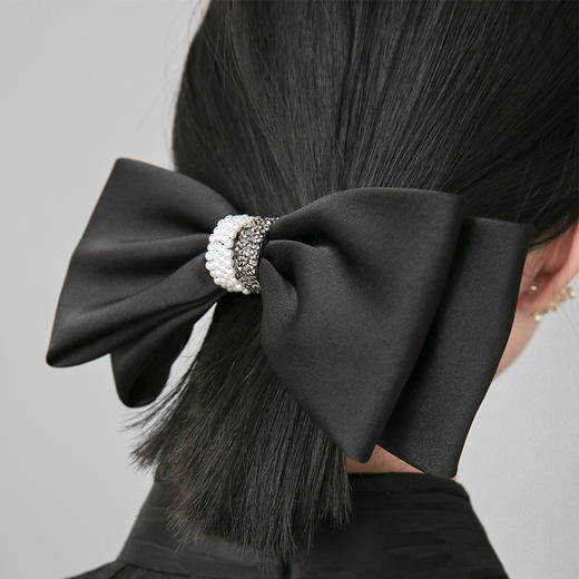 RSG郭培成衣品牌法式缎面黑色大号蝴蝶结发夹顶夹 商品图3