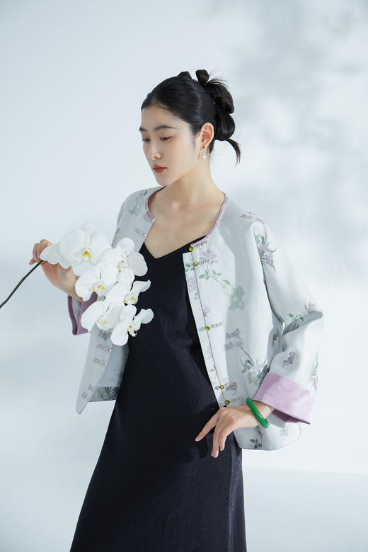 荷言HEYEN 云裳 非遗宋锦真丝外套浪漫紫手工盘扣高定系列 商品图4