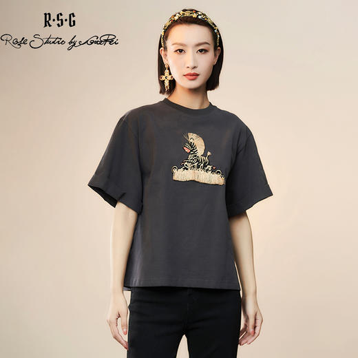 RSG郭培成衣品牌设计趣味斑马刺绣百搭款纯棉T恤上衣夏季新款 商品图4