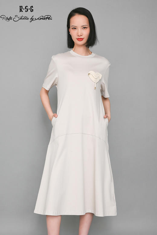 RSG郭培成衣品牌灰色棉质手工装饰宽松长连衣裙 商品图5