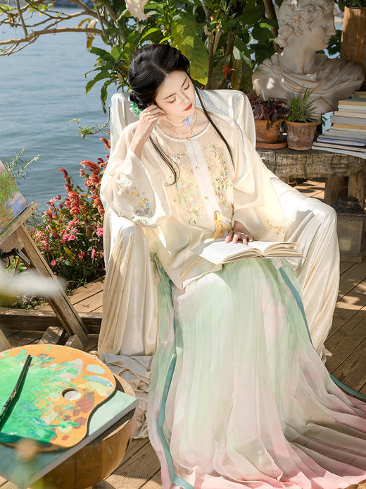 【重回汉唐清瑶】原创圆领对襟衫一片式褶裙套装明制改良汉服女装 商品图1