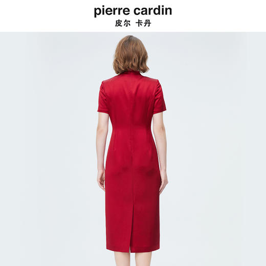 [皮尔卡丹女装]连衣裙春秋蓝花色V领中长款碎花大摆裙 商品图2