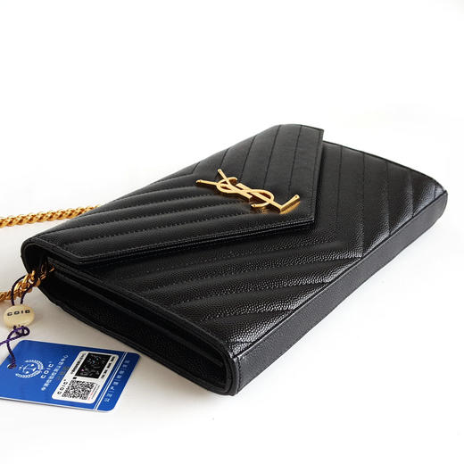 【95新】YSL圣罗兰ENVELOPE中号22cm黑金鱼子酱woc信封包链条包女士现售价：5780！170425AI04 商品图4