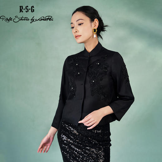 郭培成衣品牌精品系列重工珠片繁花刺绣立领对襟短外套 商品图3