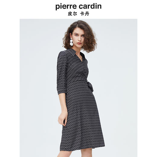 [皮尔卡丹女装]春季新款藏蓝色假两件法式连衣裙 商品图1