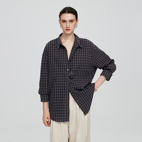 棉仓363604040-初棉棉麻黑白格子衬衫25春夏