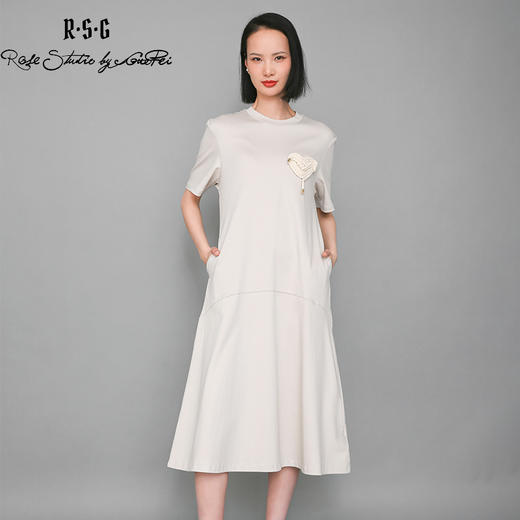 RSG郭培成衣品牌灰色棉质手工装饰宽松长连衣裙 商品图0