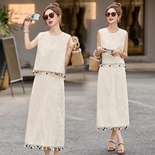 时髦套装套头无袖刺绣上衣+复古设计感半身裙两件套YRX9238 商品图3