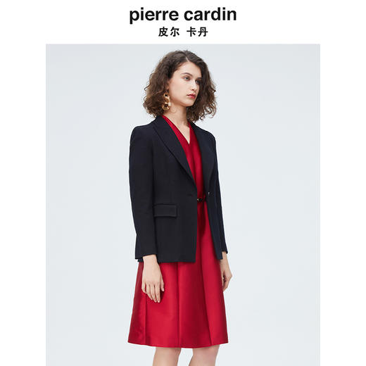 [皮尔卡丹女装]春季新款紫红色桑蚕丝短袖连衣裙 商品图1