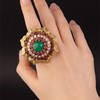 独角鹿西洋古董 1970年代美国出品花朵造型黄金镶嵌钻石红宝石及蛋面祖母绿戒指 商品缩略图0