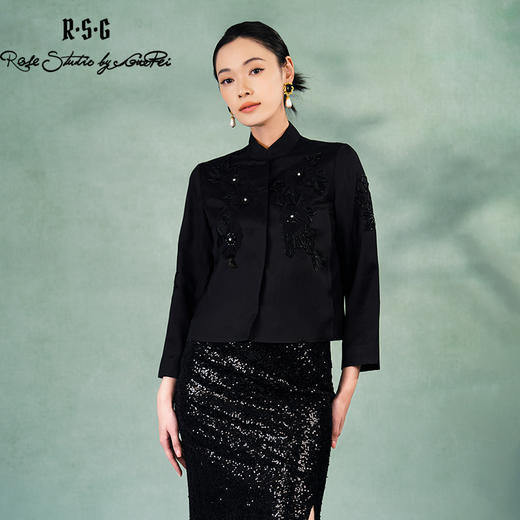 郭培成衣品牌精品系列重工珠片繁花刺绣立领对襟短外套 商品图2