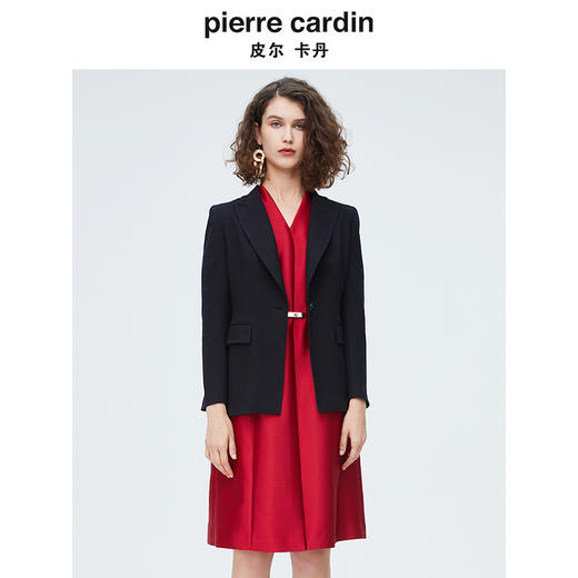 [皮尔卡丹女装]春季新款紫红色桑蚕丝短袖连衣裙 商品图0