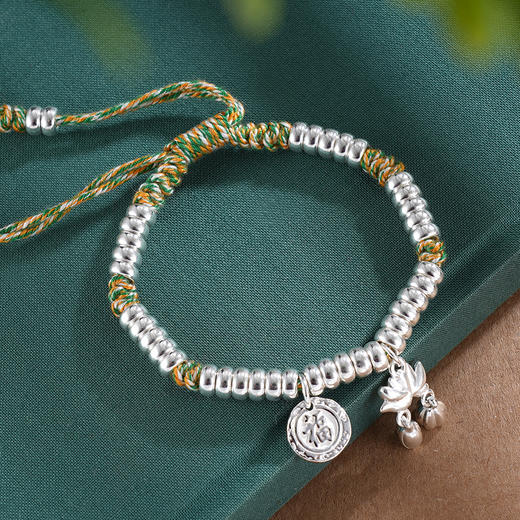 子佩集S925银【荷香绕腕】手链【SL01046】纯银钱串腰缠万贯珐琅彩莲花盘缠盘缠2504 商品图5