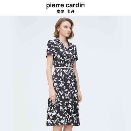 [皮尔卡丹女装]连衣裙法式香风千鸟格通勤修身连衣裙 商品图1