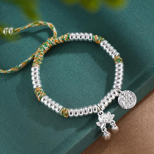 子佩集S925银【荷香绕腕】手链【SL01046】纯银钱串腰缠万贯珐琅彩莲花盘缠盘缠2504 商品图8