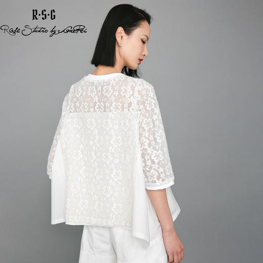 RSG郭培成衣品牌设计感蝙蝠衫廓形蕾丝拼接浪漫T恤衫 商品图4