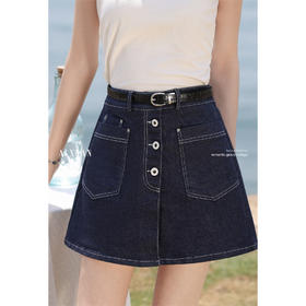 鹿向南 「雨落雅趣」深蓝色高腰百搭牛仔短裤夏新款时尚设计感裤子L55306