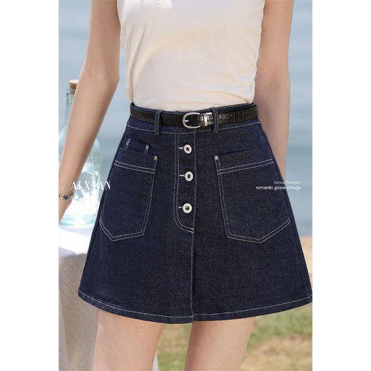 鹿向南 「雨落雅趣」深蓝色高腰百搭牛仔短裤夏新款时尚设计感裤子L55306 商品图0