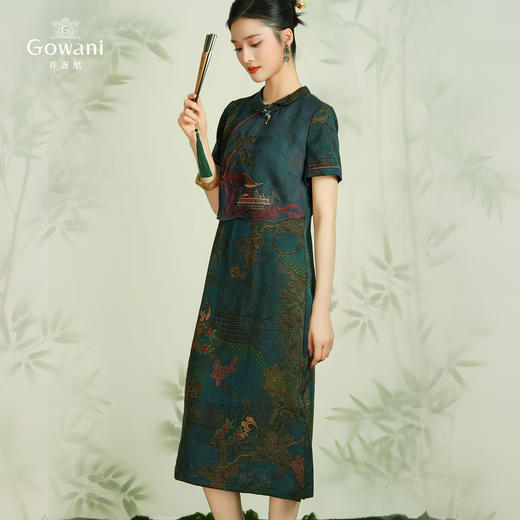 【亭台楼阁】【香云纱】乔万尼28MM100%桑蚕丝旗袍连衣裙EM2E717 商品图2