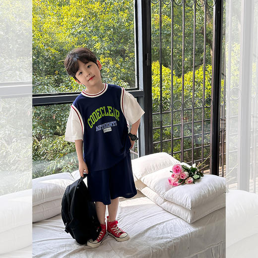 【39.9/2套】男童运动套装夏季2025新款宝宝薄款上衣短袖儿童篮球服潮聚 商品图2