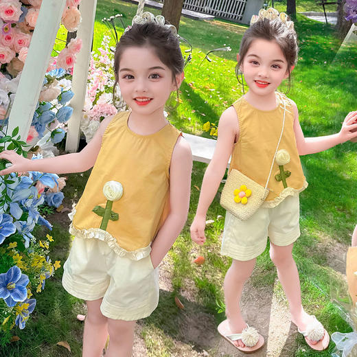 送包包！【鲜花装点，洋气立体花朵】女童洋气立体花朵木耳边套装 2025夏季新款 时尚小女孩洋气三件套-QQ 商品图2