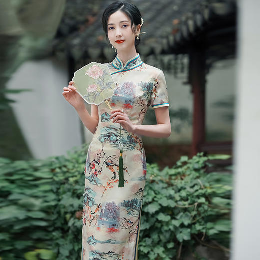 国风气质中长款新中式年轻少女显白改良旗袍HQ141 商品图3