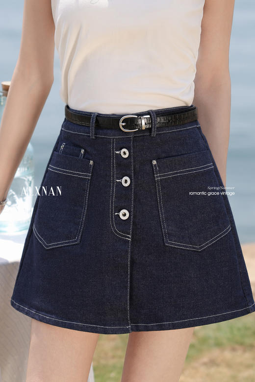 鹿向南 「雨落雅趣」深蓝色高腰百搭牛仔短裤夏新款时尚设计感裤子L55306 商品图5