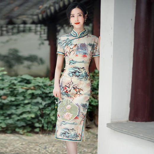 国风气质中长款新中式年轻少女显白改良旗袍HQ141 商品图0