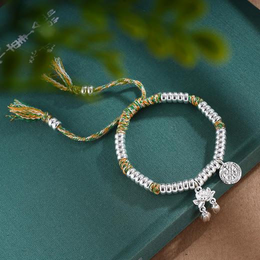 子佩集S925银【荷香绕腕】手链【SL01046】纯银钱串腰缠万贯珐琅彩莲花盘缠盘缠2504 商品图9