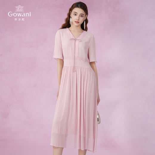 乔万尼100%桑蚕丝真丝连衣裙新款收腰减龄EM2E729 商品图3