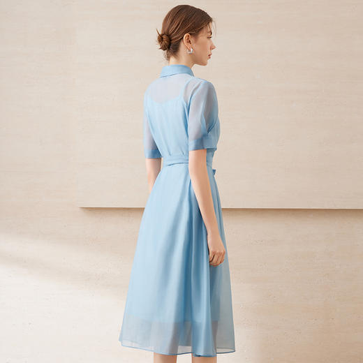 【通透蓝色欧根纱衬衫连衣裙】EITIE爱特爱夏日清爽通勤2025夏新款B2507658 商品图4