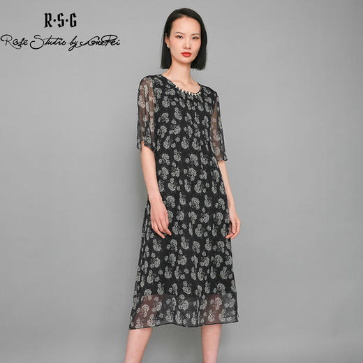 RSG郭培成衣品牌法式复古花纹连衣裙显瘦减龄长裙 商品图1